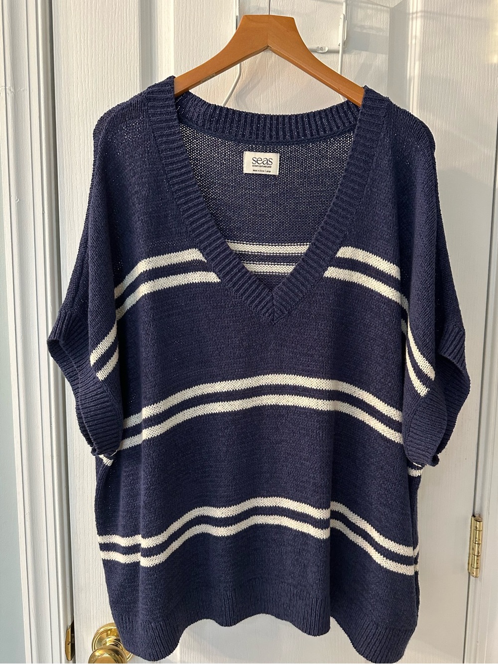 seas Navy and White Striped V-Neck Sweater